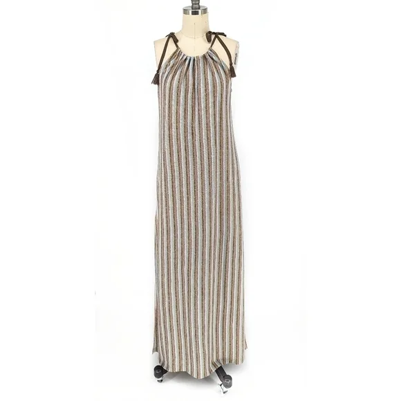 Zara | Dresses | Zara Striped Halter Maxi Dress Brown Blue S Preppy Hipster  Coastal Grandma Beach | Poshmark